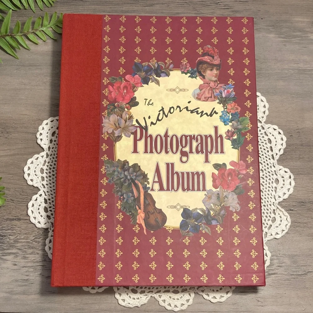 Vintage Victorian Photograph Album  Red Floral Cover